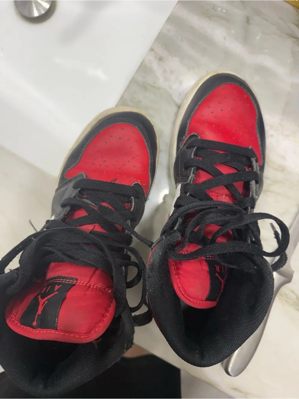 Jordan Kids High-Top Sneakers in Red, Black & White
